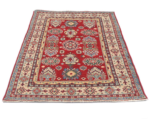 3x5 Red Kuba Afghan Hand Knotted Wool Area Rug